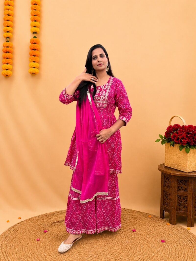 Bandhej-Sharara-Set-for-Women-Bright-Pink