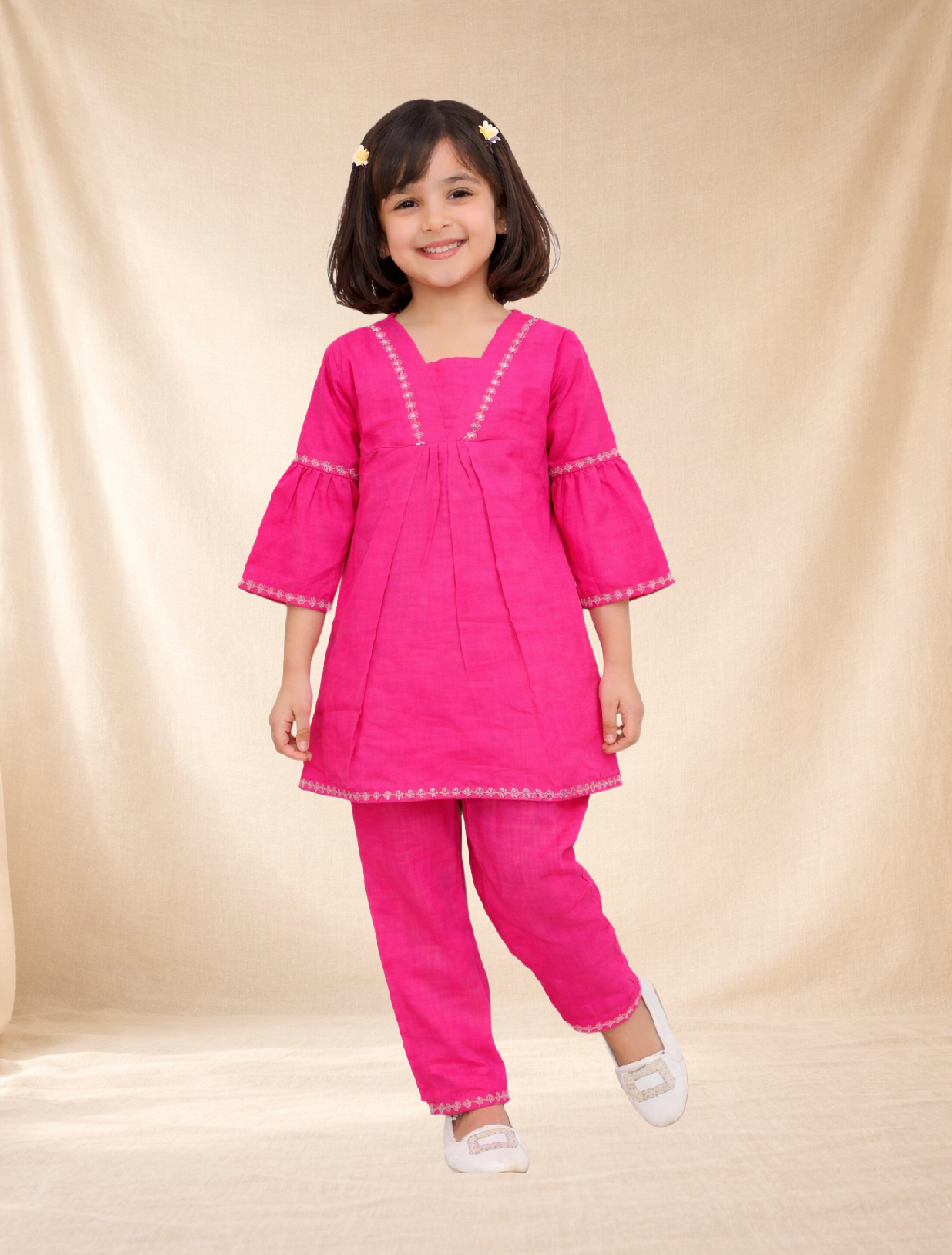 Bright Pink Cotton Kurta & Palazzo Set