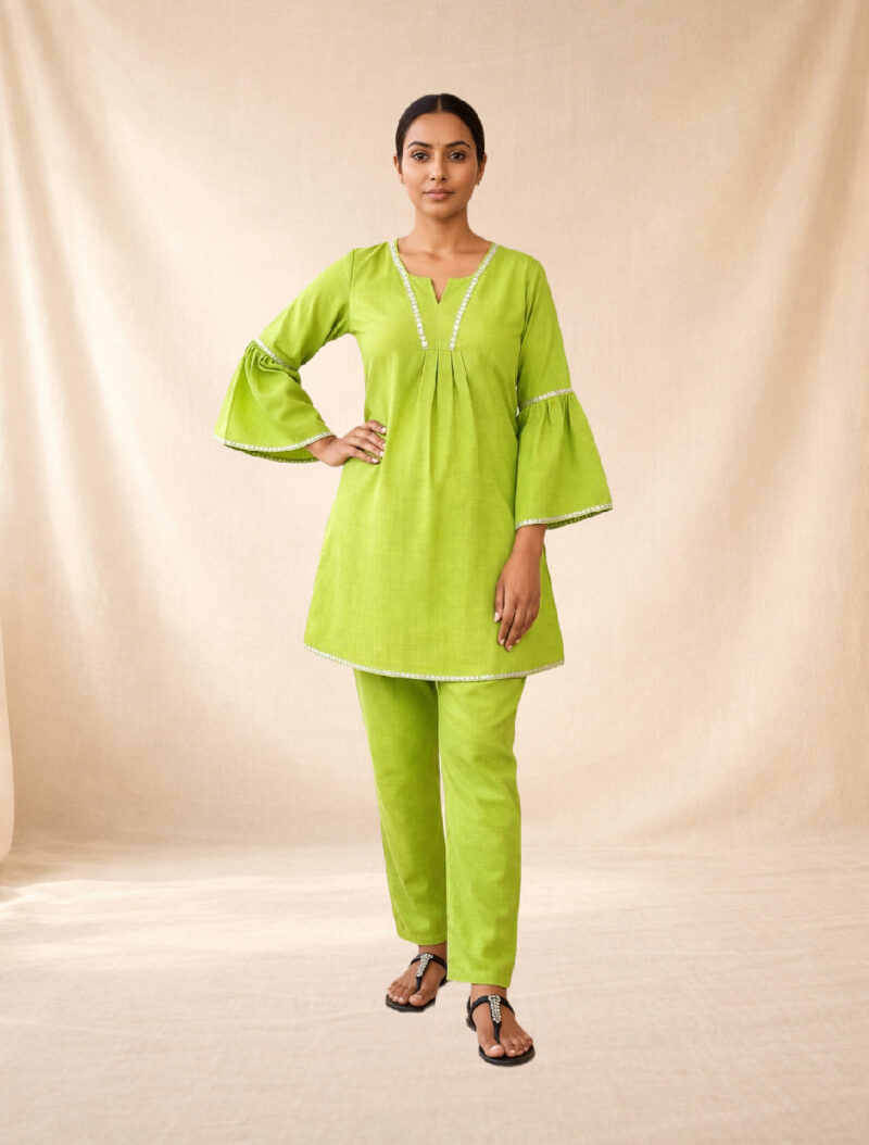 Dark Green Cotton Kurta & Palazzo Set - Women