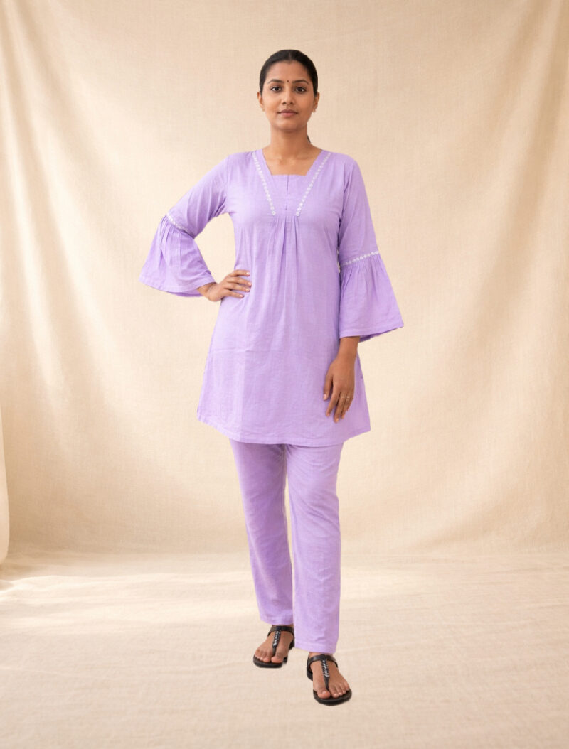 Light Purple Cotton Kurta & Palazzo Set - Women