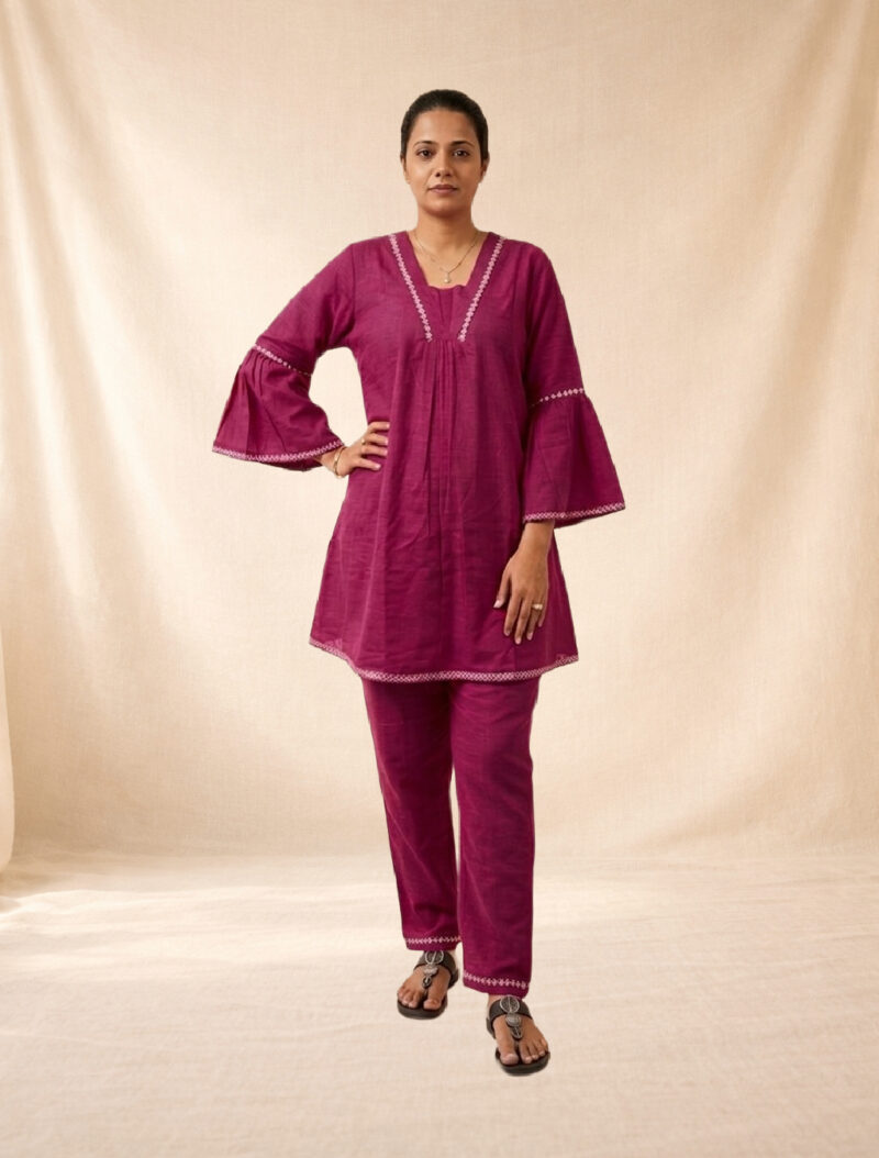 Magenta Cotton Kurta & Palazzo Set - Women