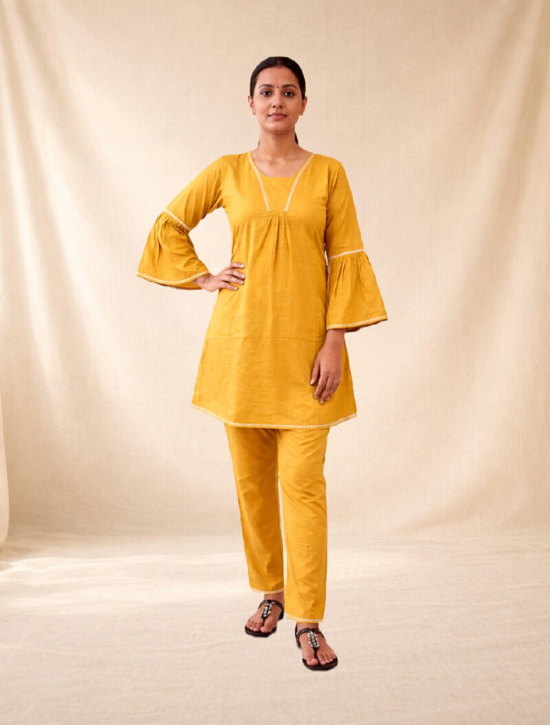 Mustard Cotton Kurta & Palazzo Set - Women