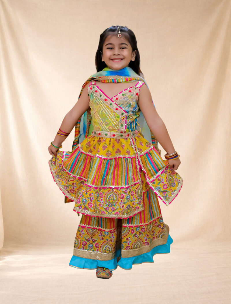 Yellow three-piece Kurti Sharara set - 02